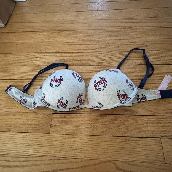 NWOT Victoria’s Secret push up bra bra 34 C light grey / navy - Picture 2 of 6